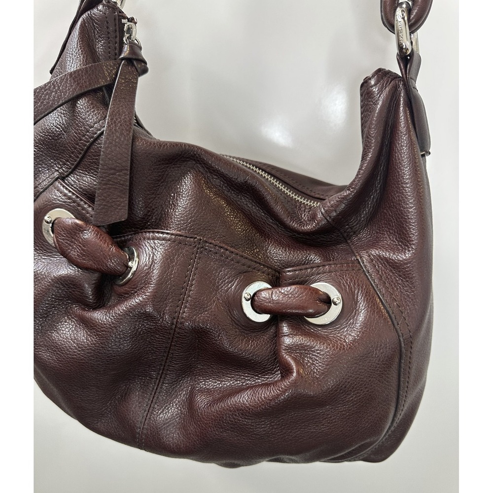 B. Makowsky Espresso Brown Pebbled Leather Hobo Bag Silver Hardware Western Boho - Picture 3 of 16